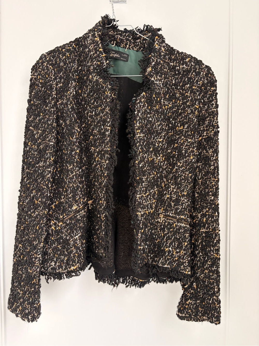 Zara Black Bouclé Blazer with Gold & White Flecks